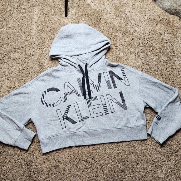 Calvin Klein Performance Oversized Gray Cropped Hoodie Sweater - Picture 4 of 13